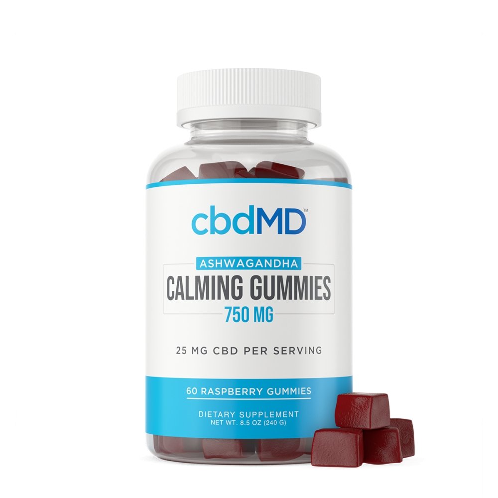 cbdMD Calming Gummies Broad Spectrum Raspberry 750mg 60 count - DirectHemp.com