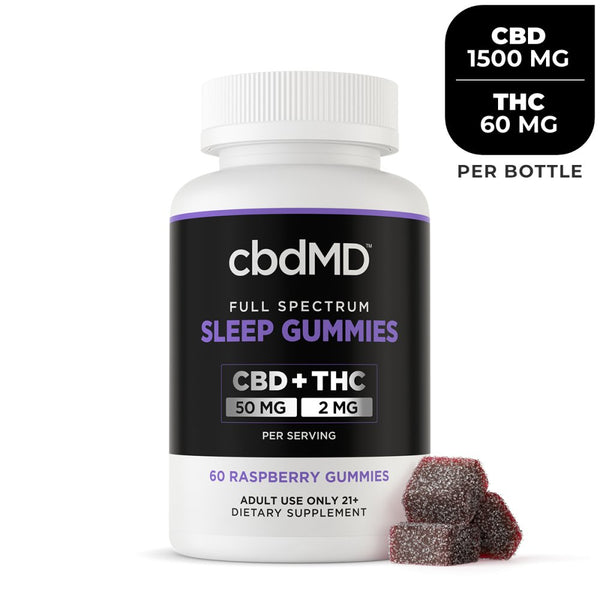 cbdMD Full Spectrum Sleep Gummies - 50mg CBD / 2mg THC - 60ct (Raspberry) - DirectHemp.com