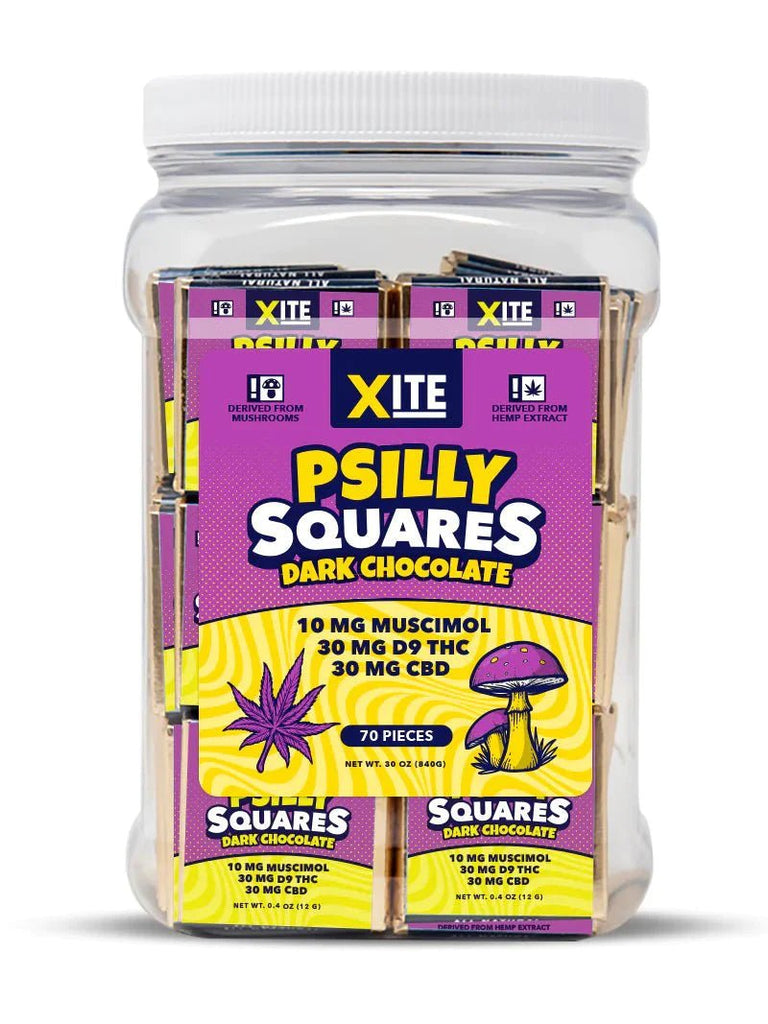 Xite PSILLY SQUARES 30mg THC Mushroom Dark Chocolate Square - DirectHemp.com